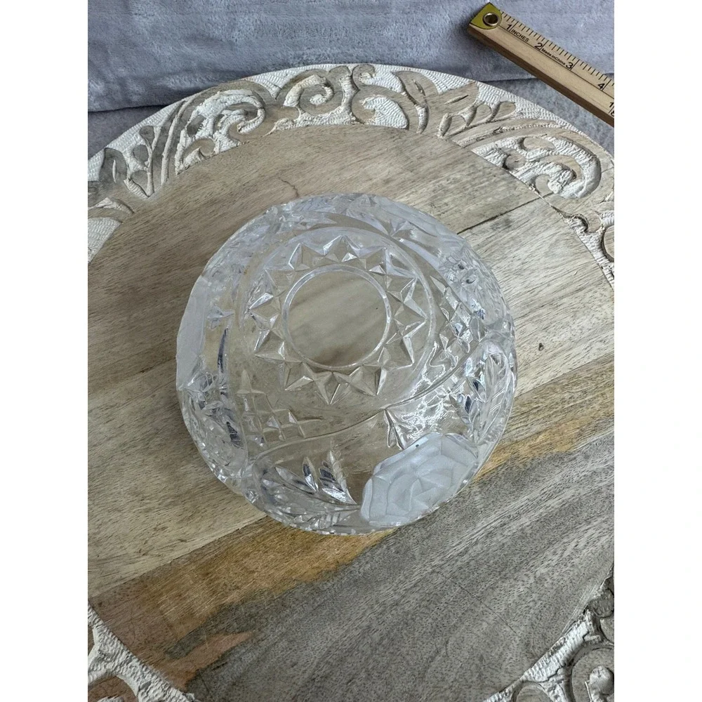 Vintage Frosted Rose Crystal Glass Bowl Scalloped‎ Floral Candy Dish 7